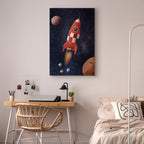 Rocket in Starry Cosmos Vertical Canvas Print