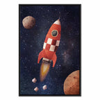 Rocket in Starry Cosmos Vertical Canvas Print