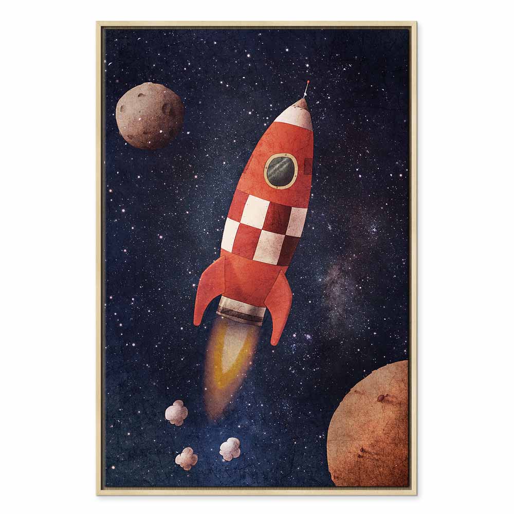 Rocket in Starry Cosmos Vertical Canvas Print
