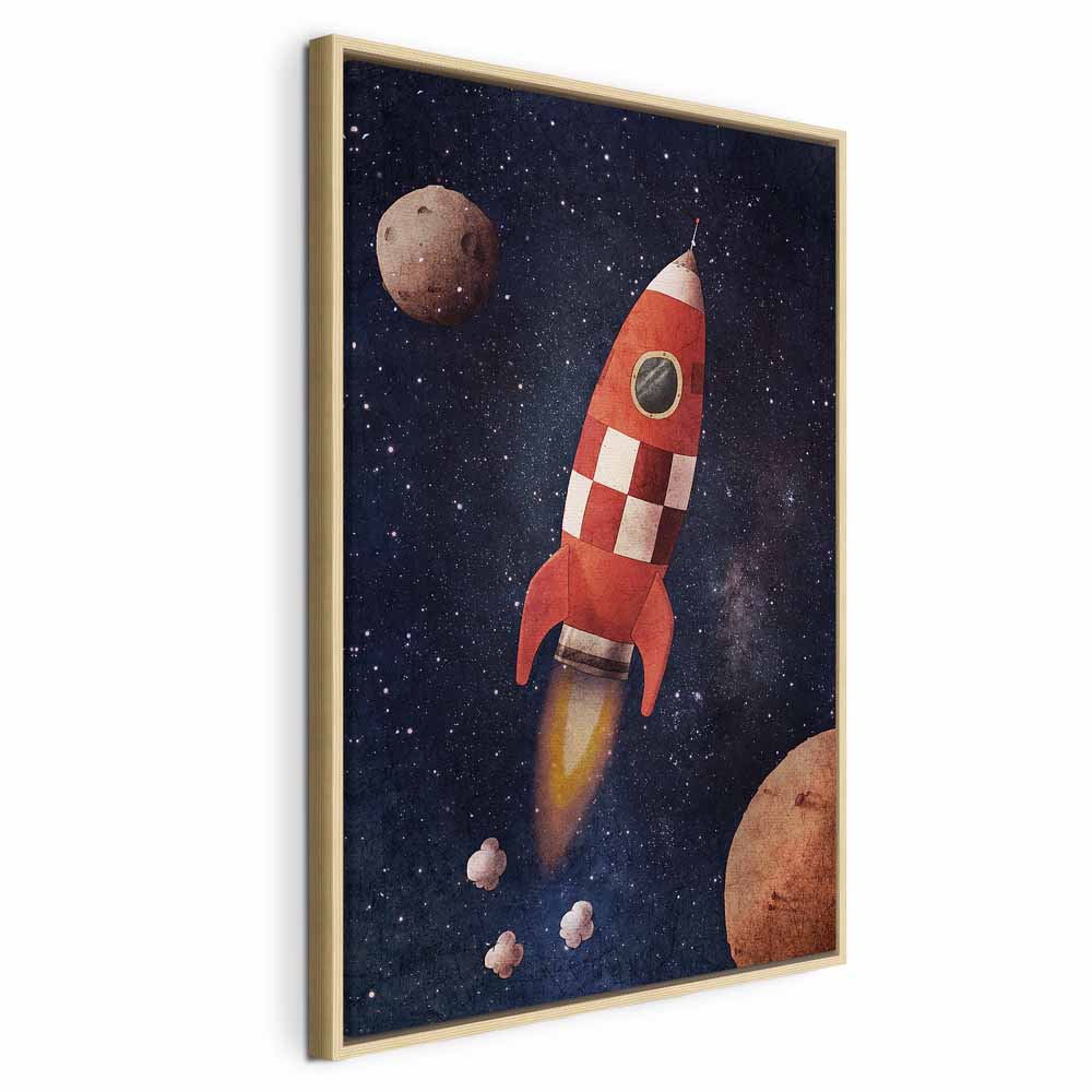 Rocket in Starry Cosmos Vertical Canvas Print