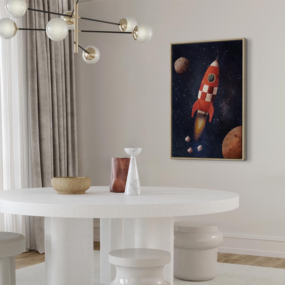 Rocket in Starry Cosmos Vertical Canvas Print