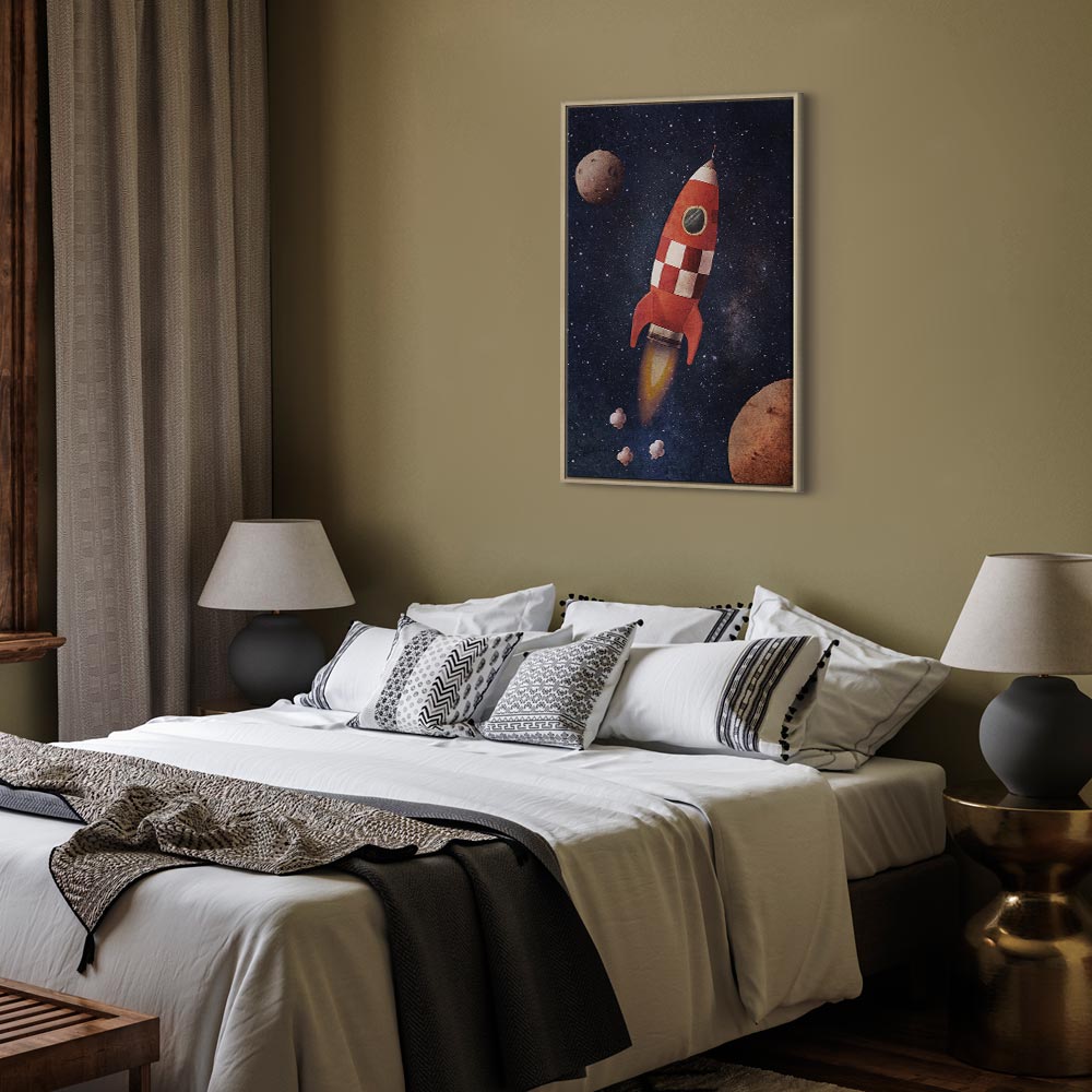 Rocket in Starry Cosmos Vertical Canvas Print