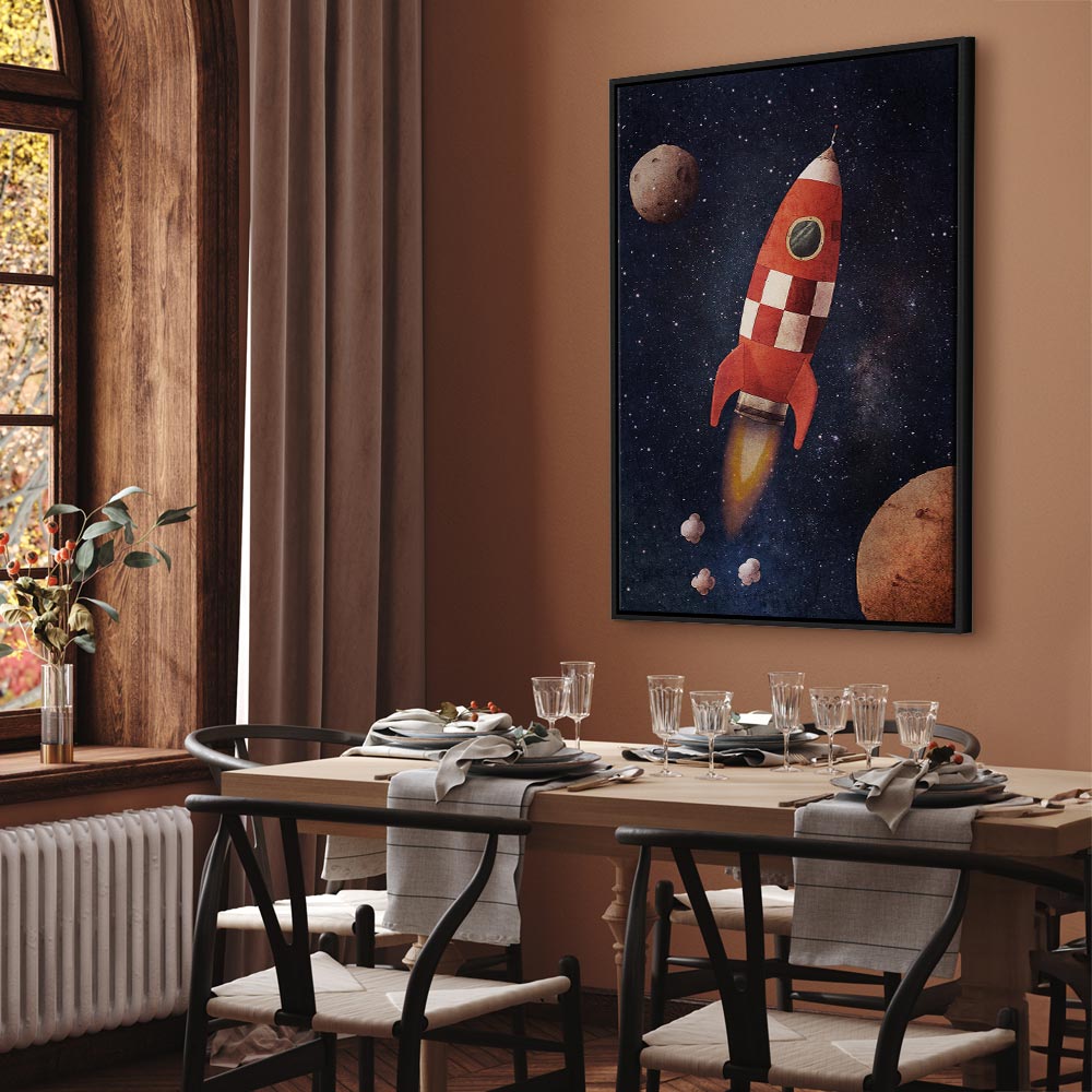 Rocket in Starry Cosmos Vertical Canvas Print