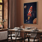 Rocket in Starry Cosmos Vertical Canvas Print