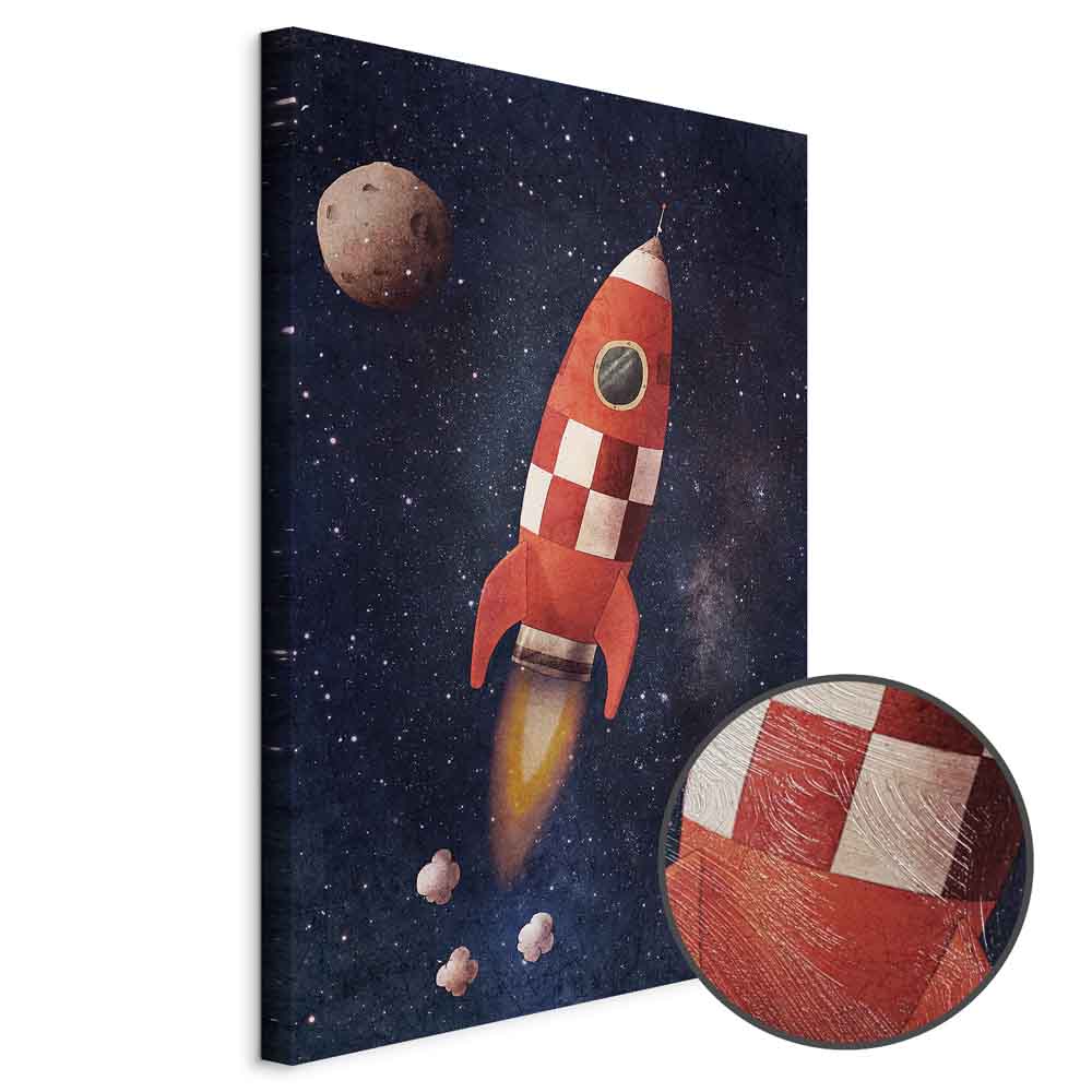 Rocket in Starry Cosmos Vertical Canvas Print