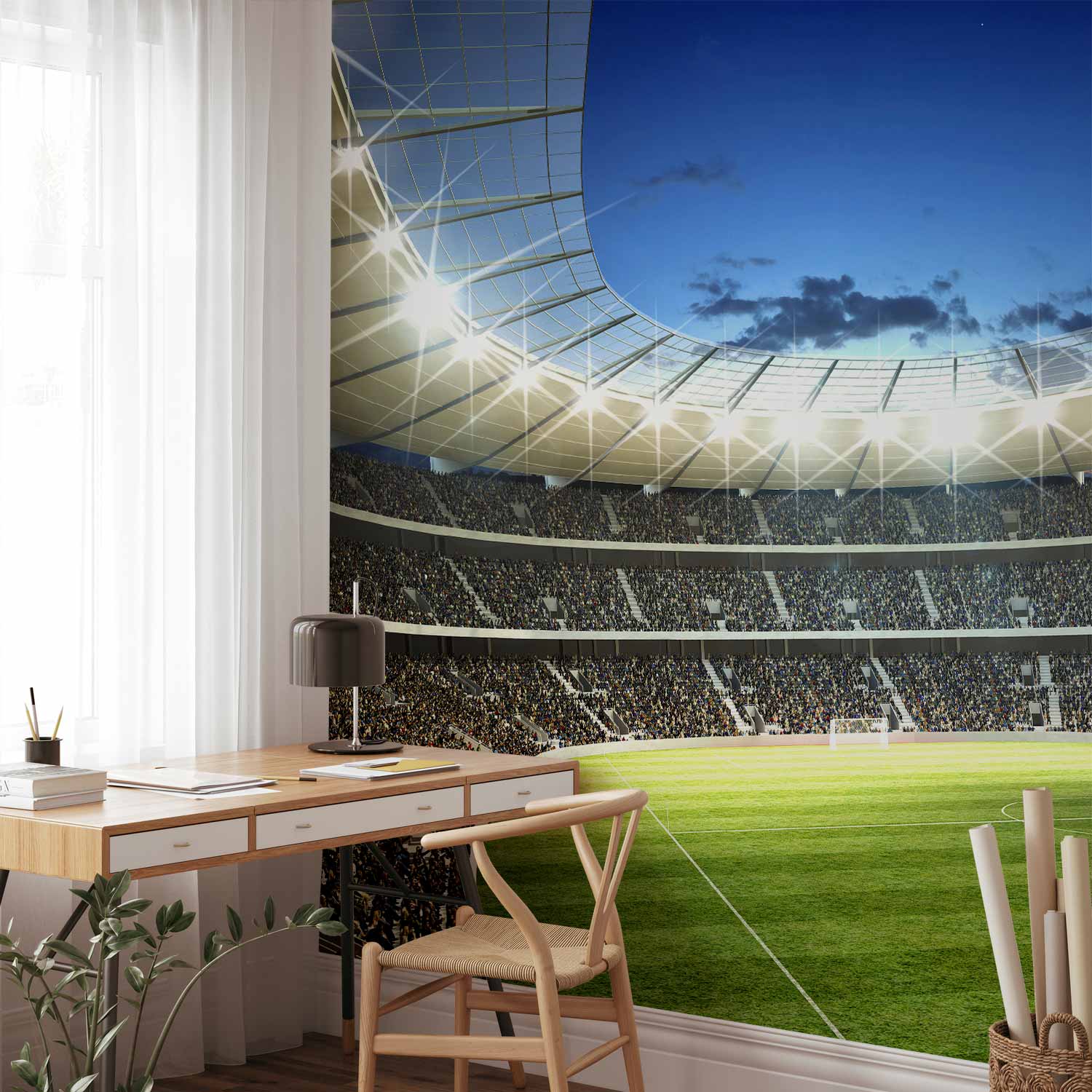 Illuminated Football Pitch Stadium Wall Mural