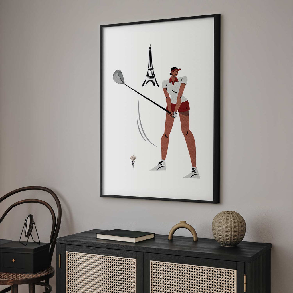 Female Golfer Eiffel Tower Abstract Poster