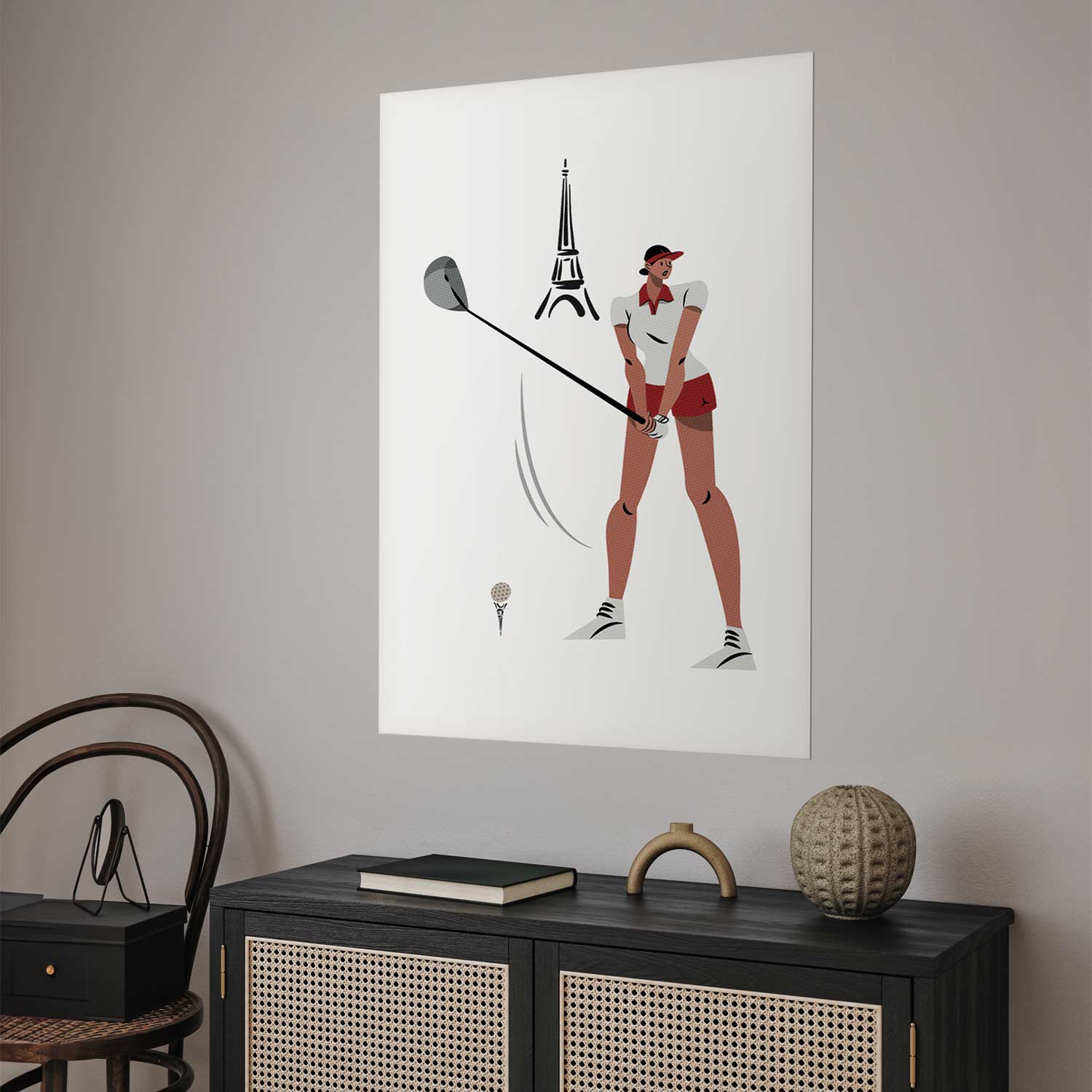 Female Golfer Eiffel Tower Abstract Poster