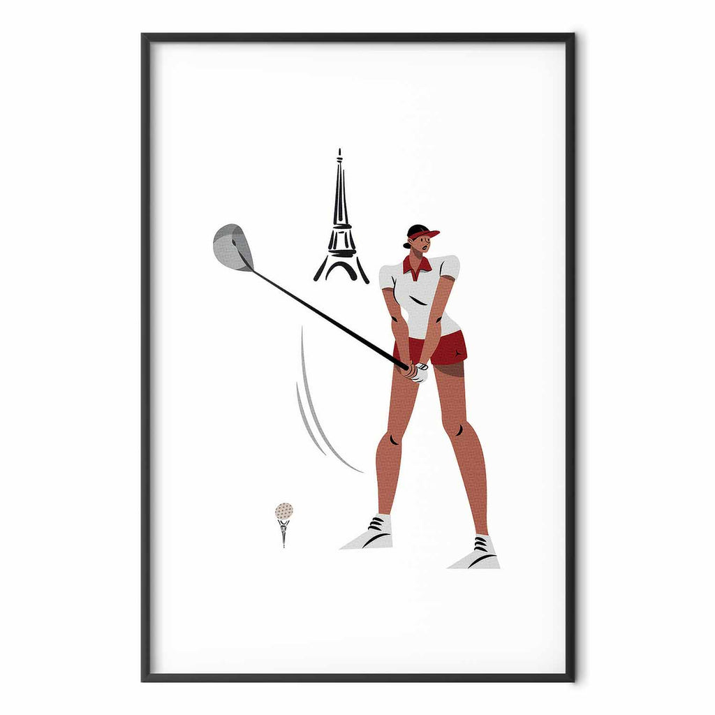 Female Golfer Eiffel Tower Abstract Poster