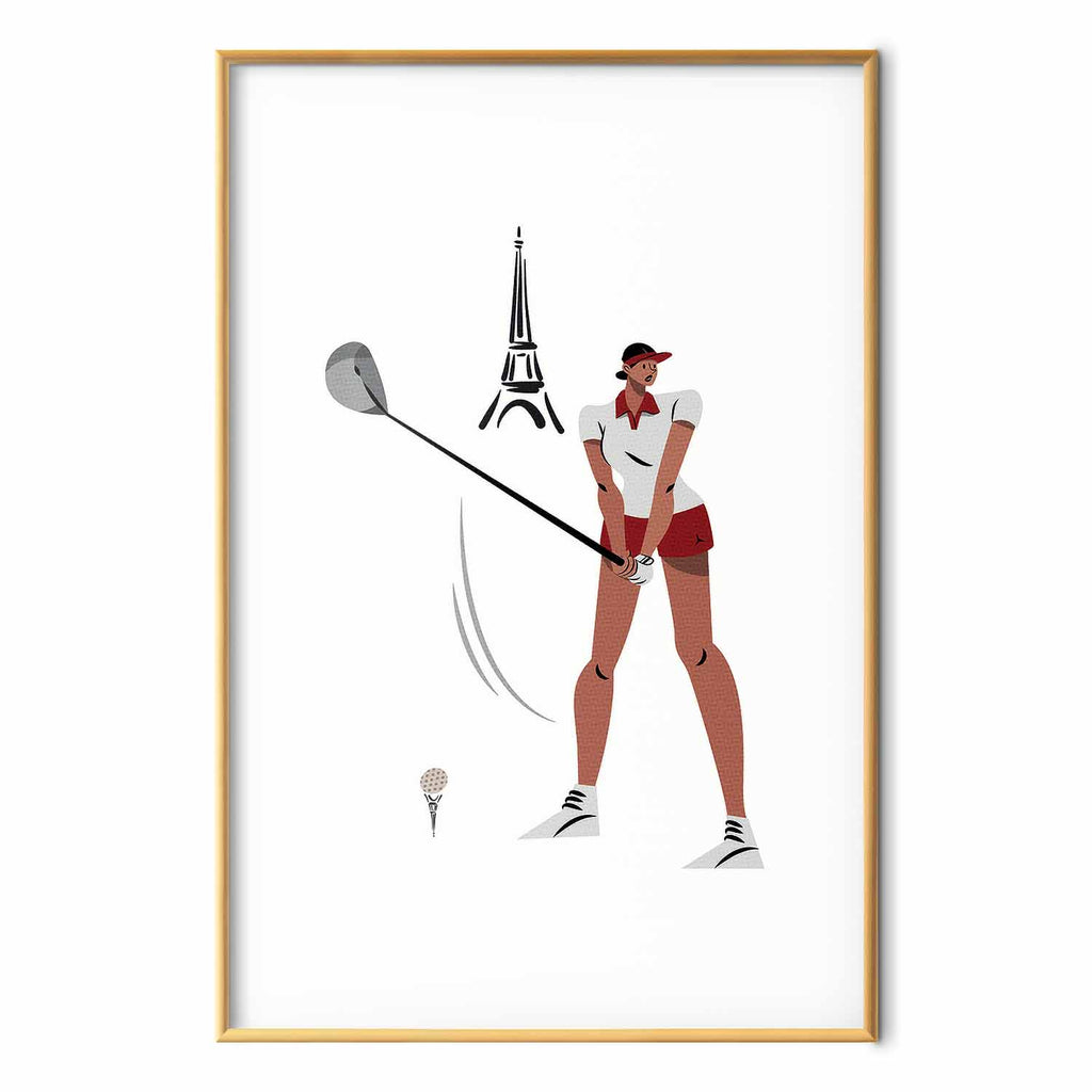Female Golfer Eiffel Tower Abstract Poster