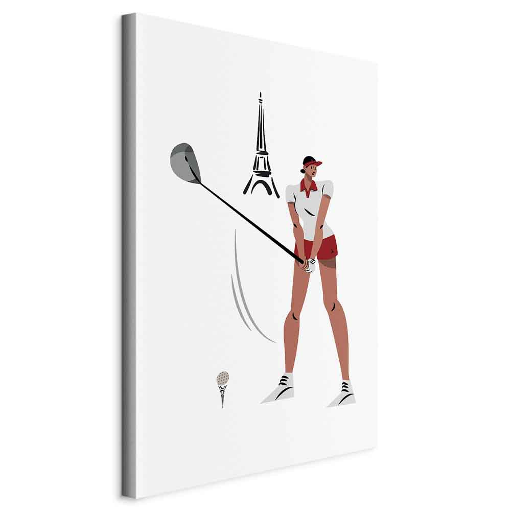 Canvas Print: Female Golfer with Eiffel Tower in Background - Abstract