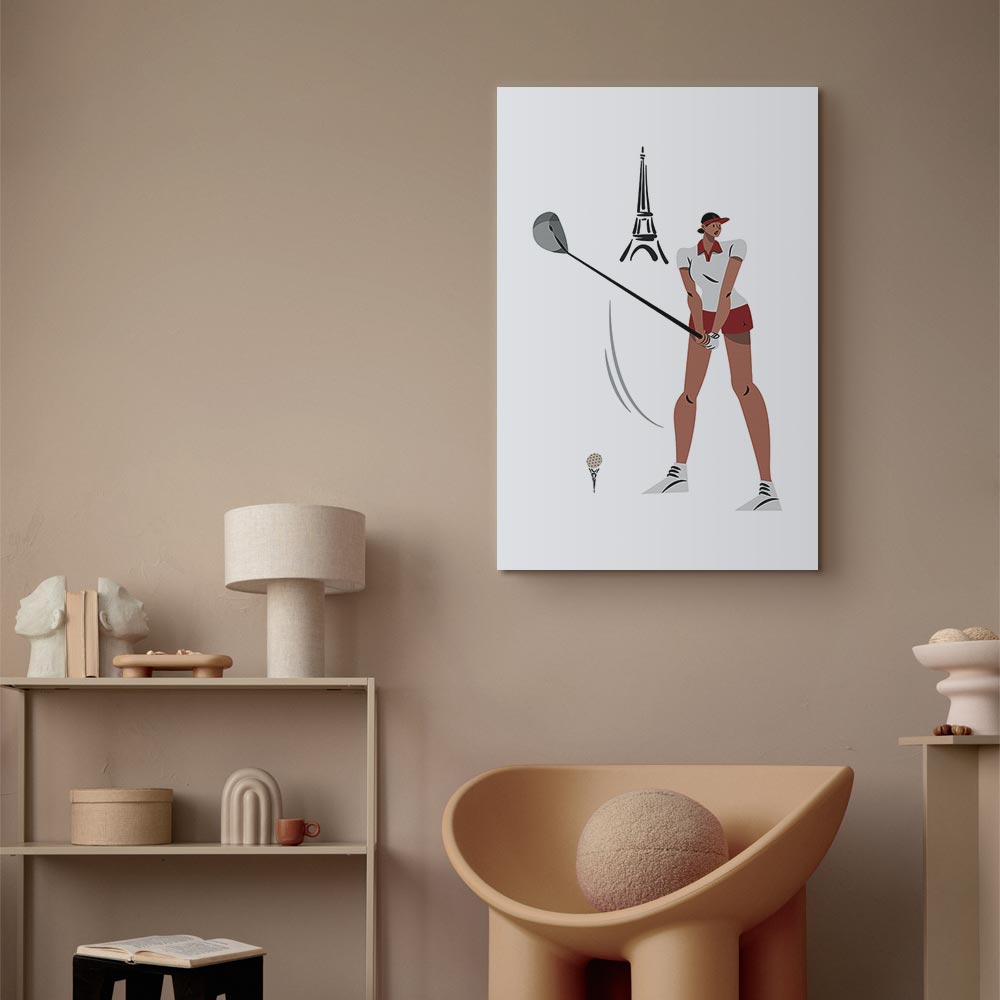 Canvas Print: Female Golfer with Eiffel Tower in Background - Abstract