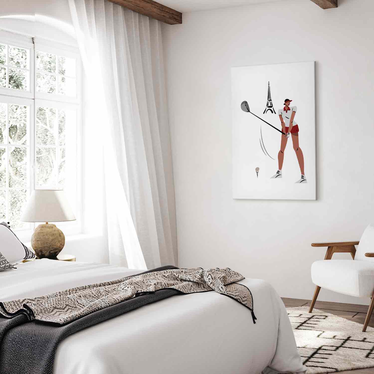 Female Golfer Eiffel Tower Abstract Canvas Print