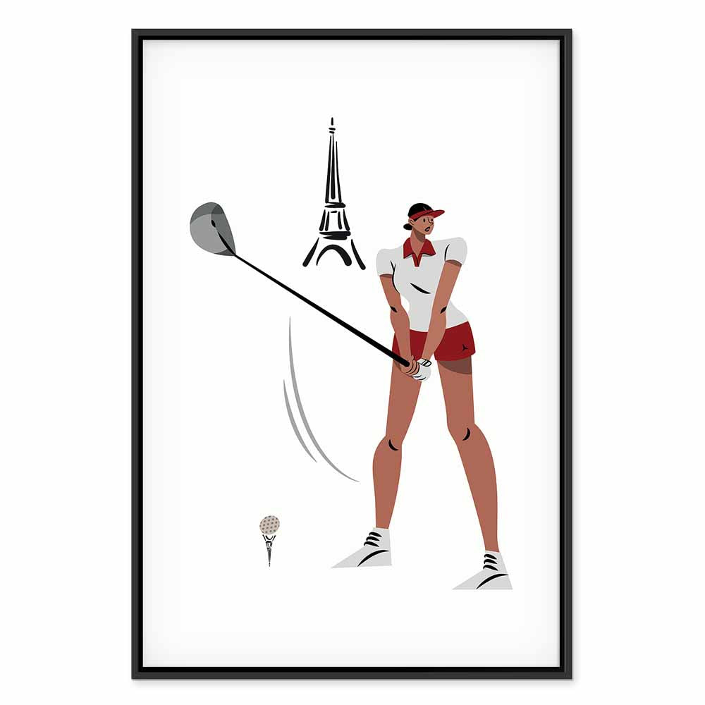 Female Golfer Eiffel Tower Abstract Canvas Print