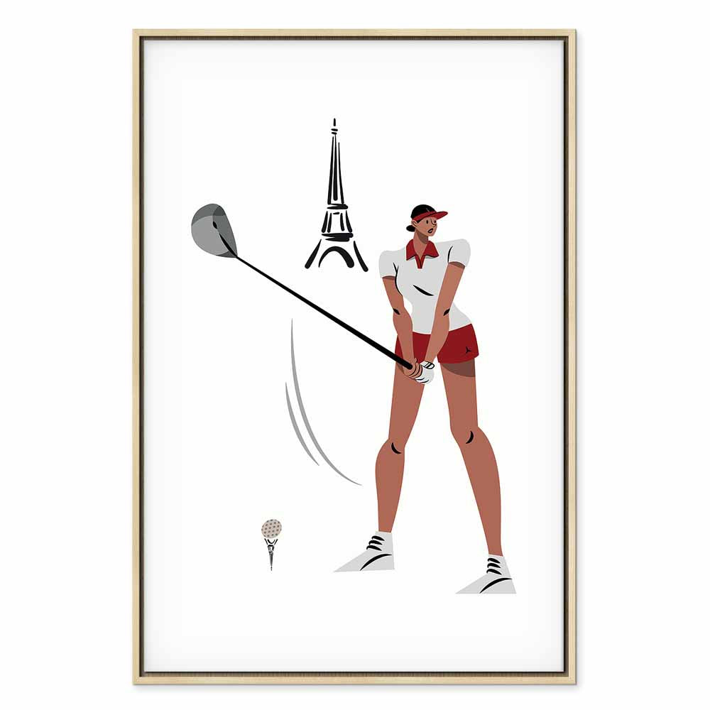 Female Golfer Eiffel Tower Abstract Canvas Print