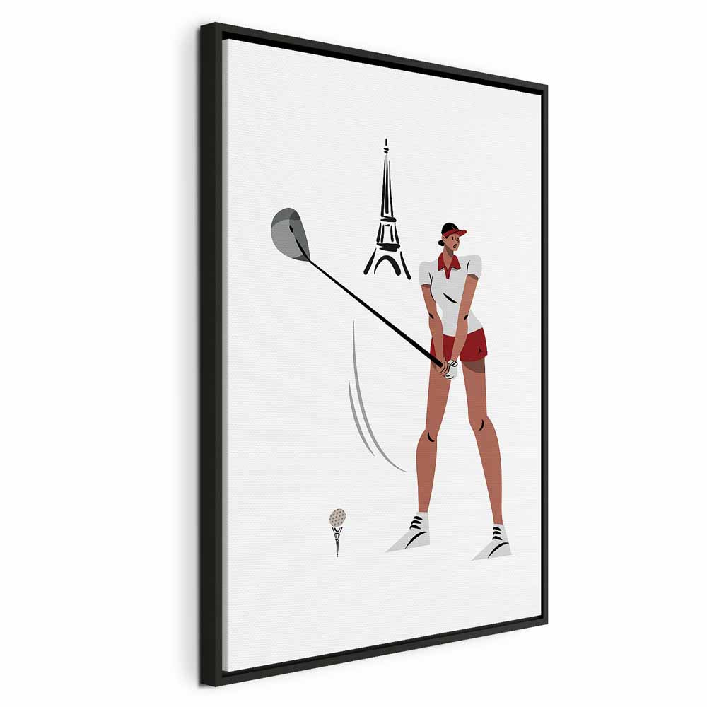 Female Golfer Eiffel Tower Abstract Canvas Print