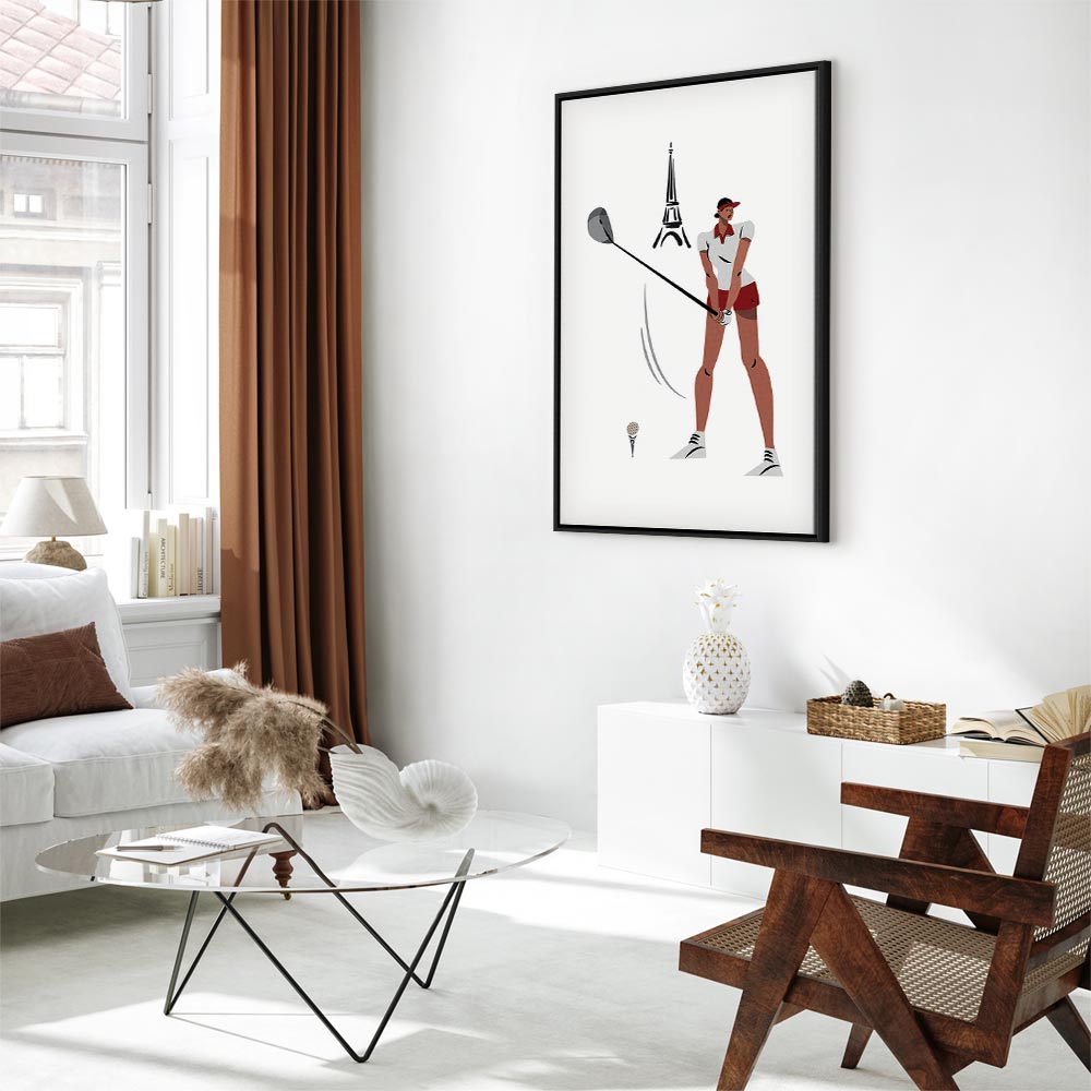 Female Golfer Eiffel Tower Abstract Canvas Print