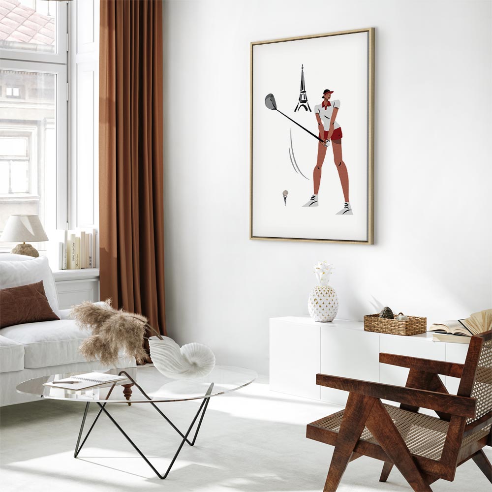 Female Golfer Eiffel Tower Abstract Canvas Print