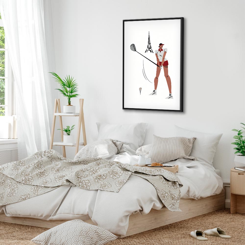 Female Golfer Eiffel Tower Abstract Canvas Print