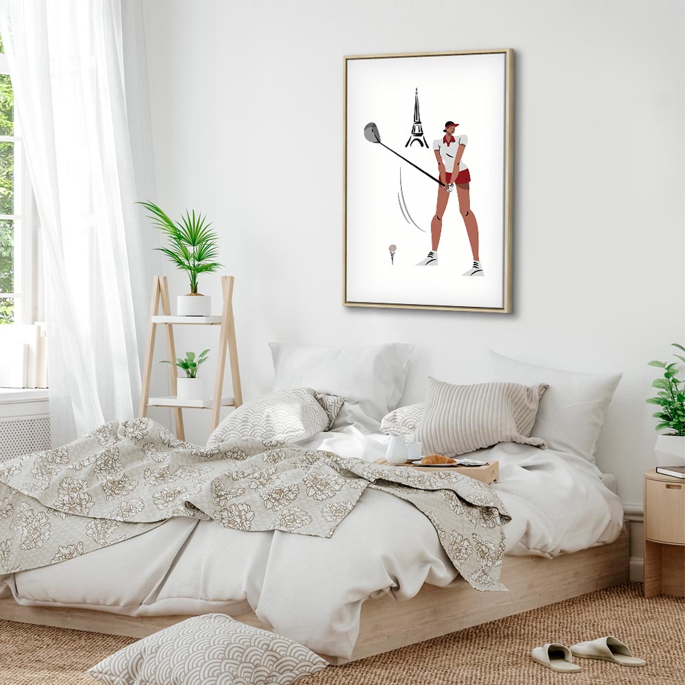 Female Golfer Eiffel Tower Abstract Canvas Print