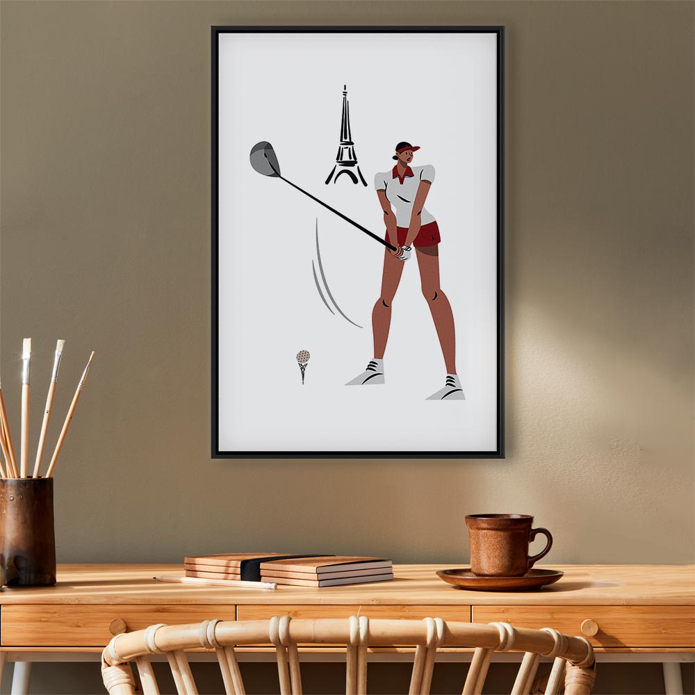 Female Golfer Eiffel Tower Abstract Canvas Print