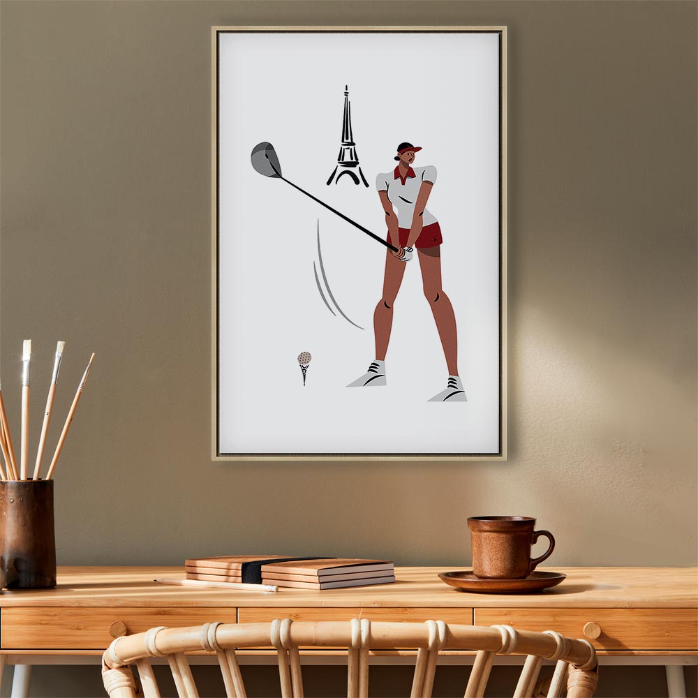 Female Golfer Eiffel Tower Abstract Canvas Print