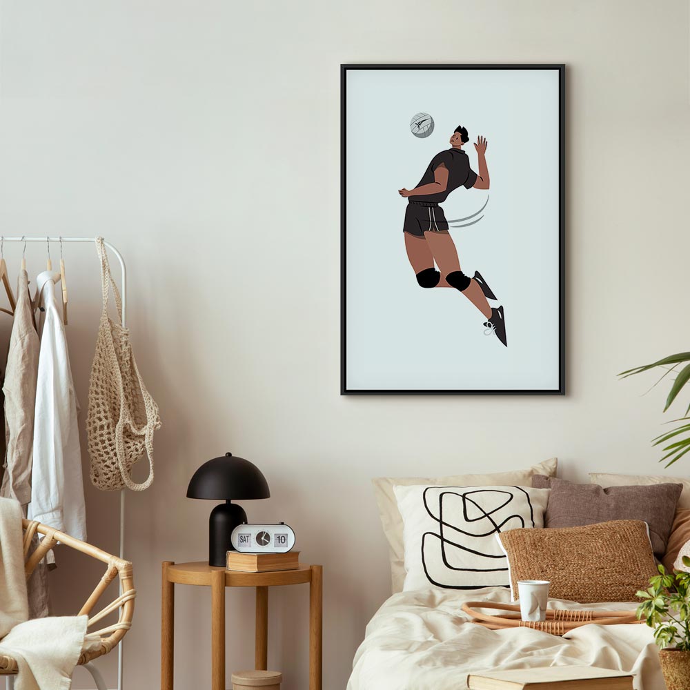 Volleyball Player Illustration White Canvas Print