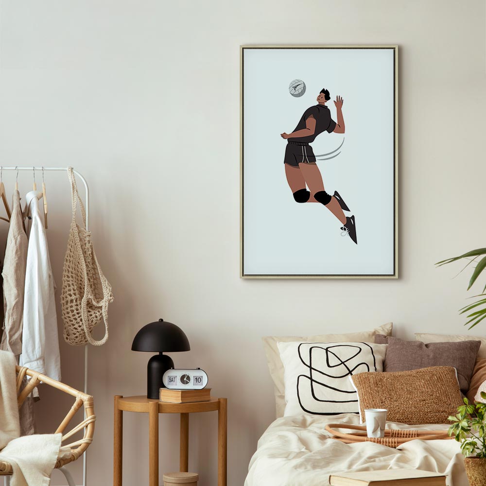 Volleyball Player Illustration White Canvas Print