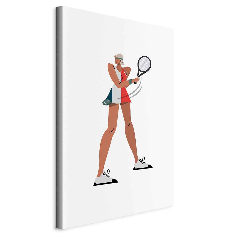 Canvas Print - Tennis Player With a Racket on a Light Background