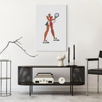 Canvas Print - Tennis Player With a Racket on a Light Background