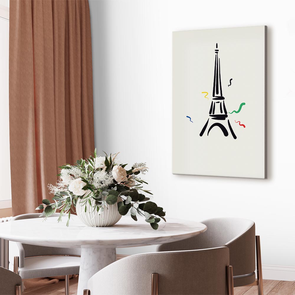 Canvas Print - Black Eiffel Tower Graphic on Cream Background