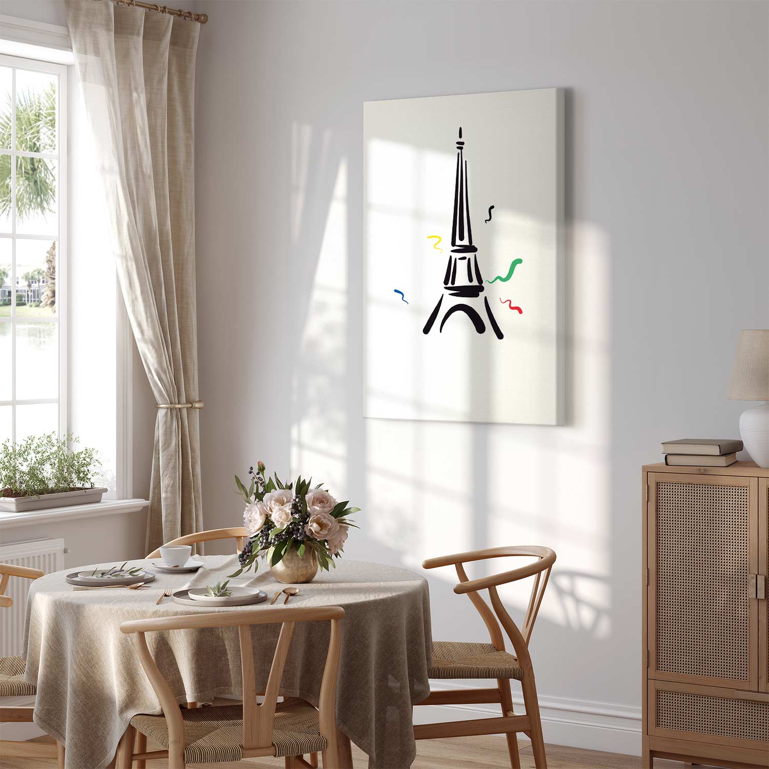 Eiffel Tower Black Graphic Drawing Canvas Print