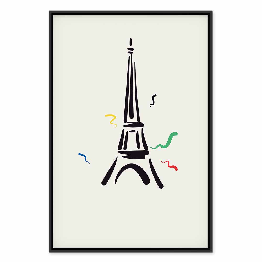 Eiffel Tower Black Graphic Drawing Canvas Print