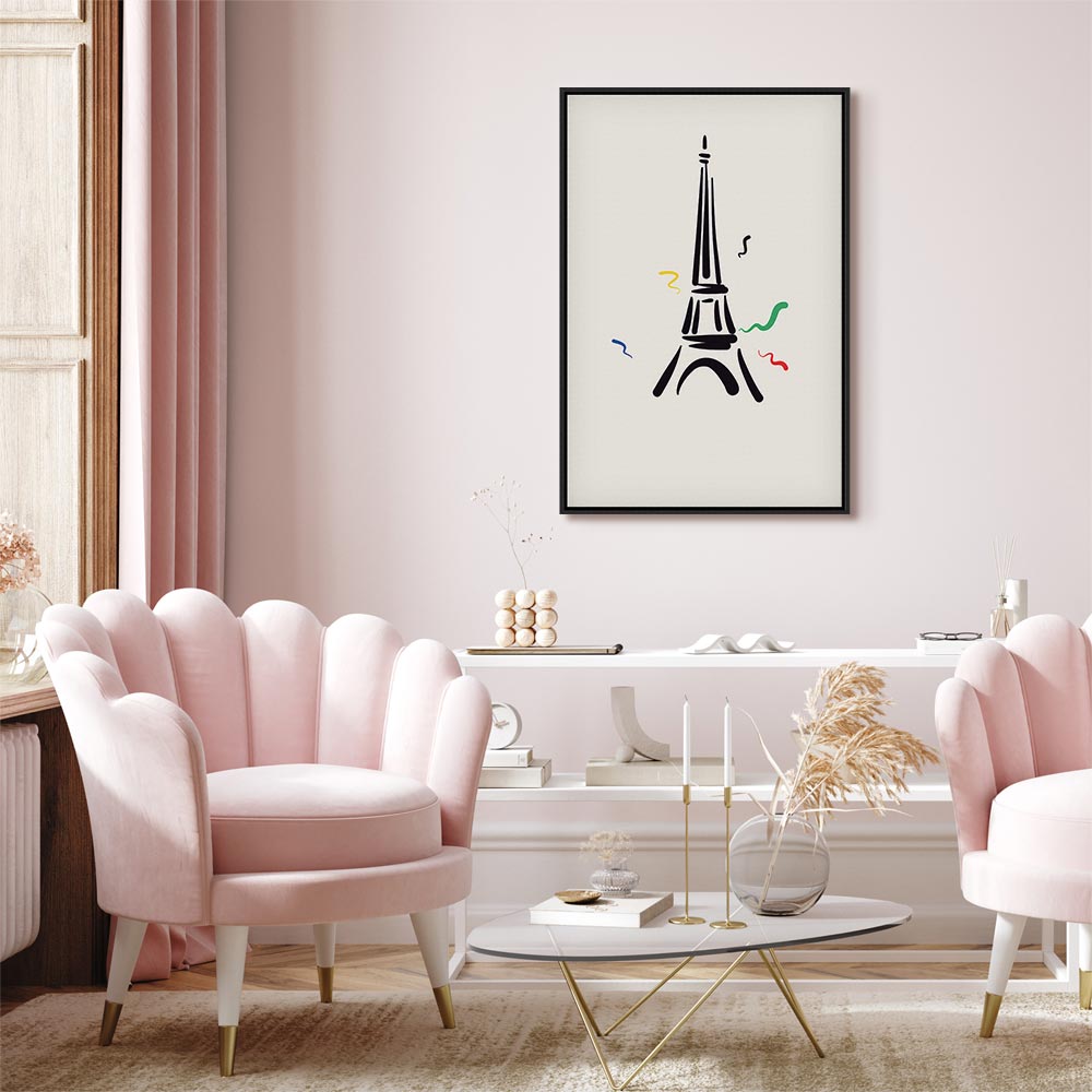 Eiffel Tower Black Graphic Drawing Canvas Print