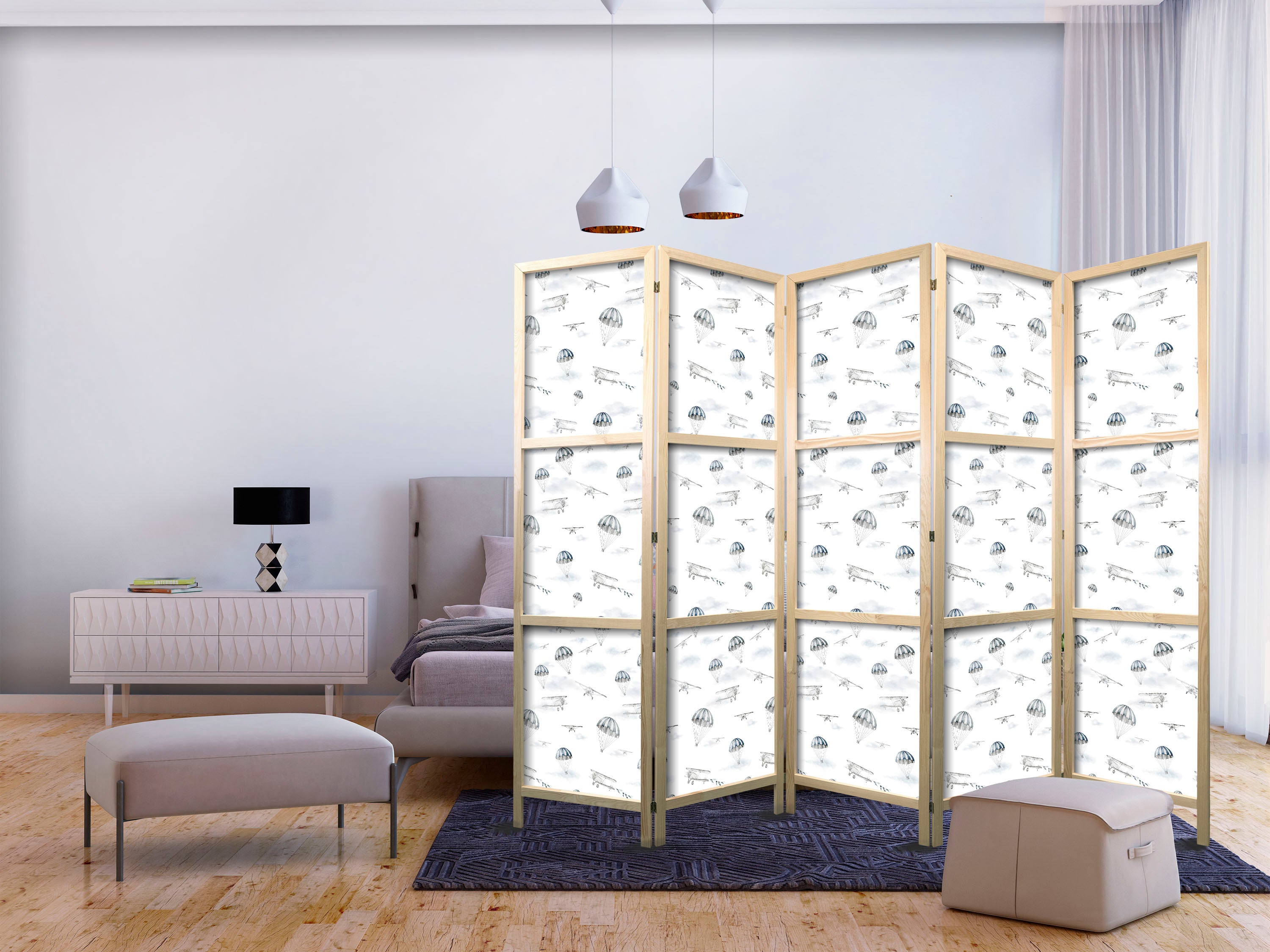 Japanese Room Divider - Watercolor Sky with Clouds