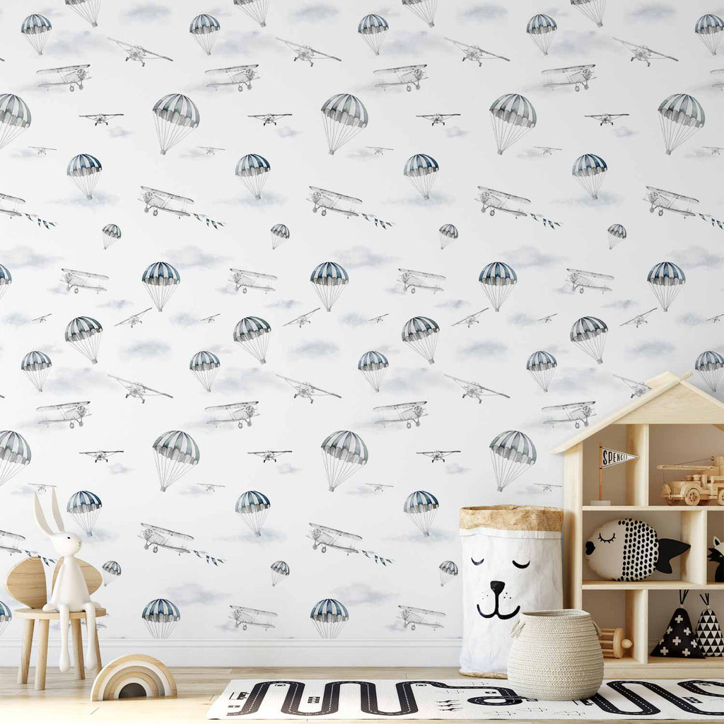 Watercolor Airplane Wallpaper for Children