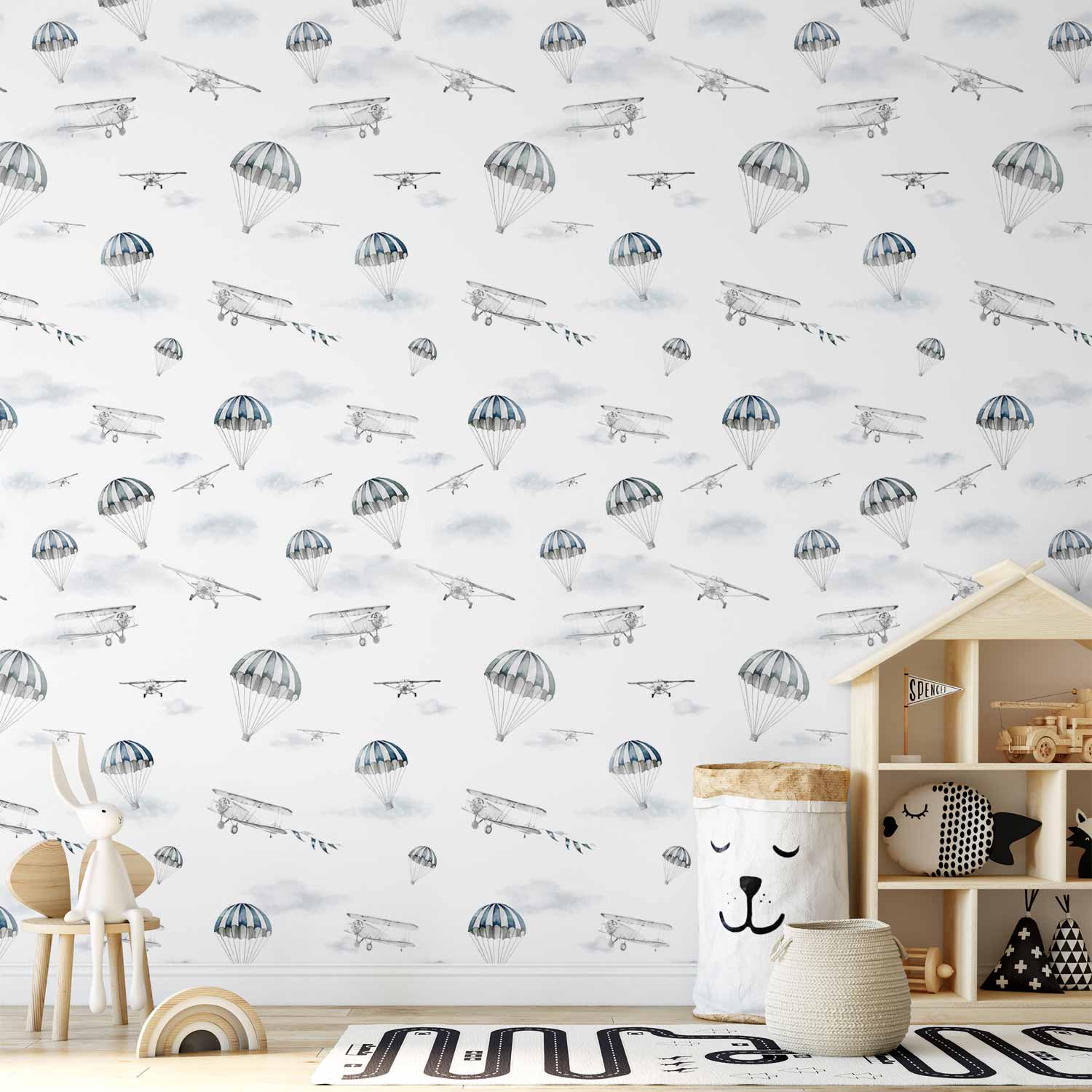 Watercolor Airplane Wallpaper for Children