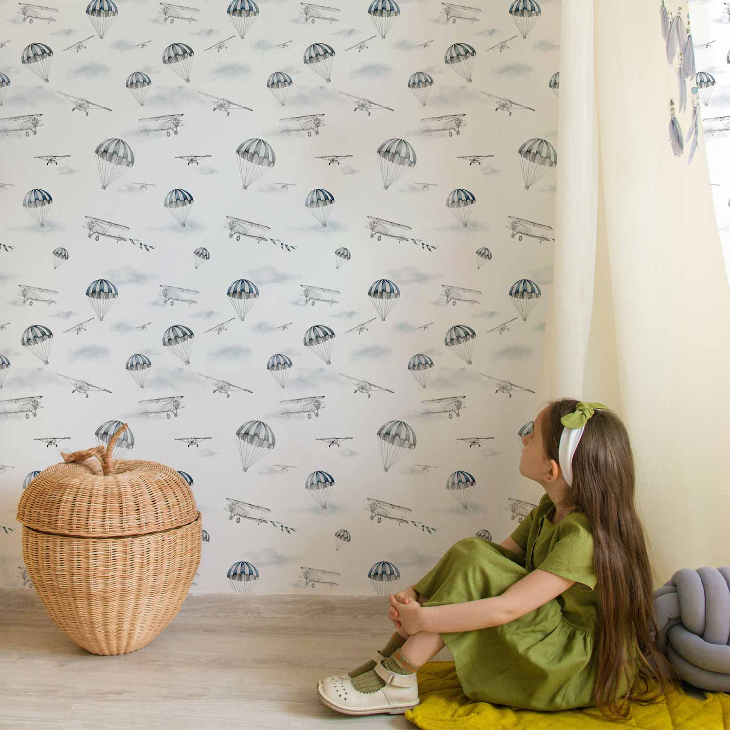 Watercolor Airplane Sky Children's Wallpaper