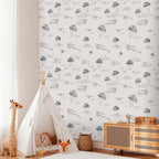 Watercolor Airplane Sky Children's Wallpaper