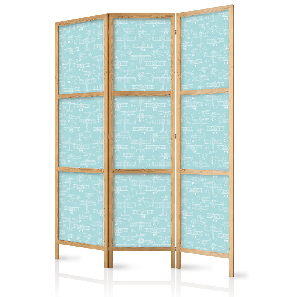 Japanese Room Divider 3-Panel Beige/White Airplane Outline