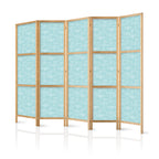 Japanese Room Divider 5-Panel - Airplane Outline on Turquoise