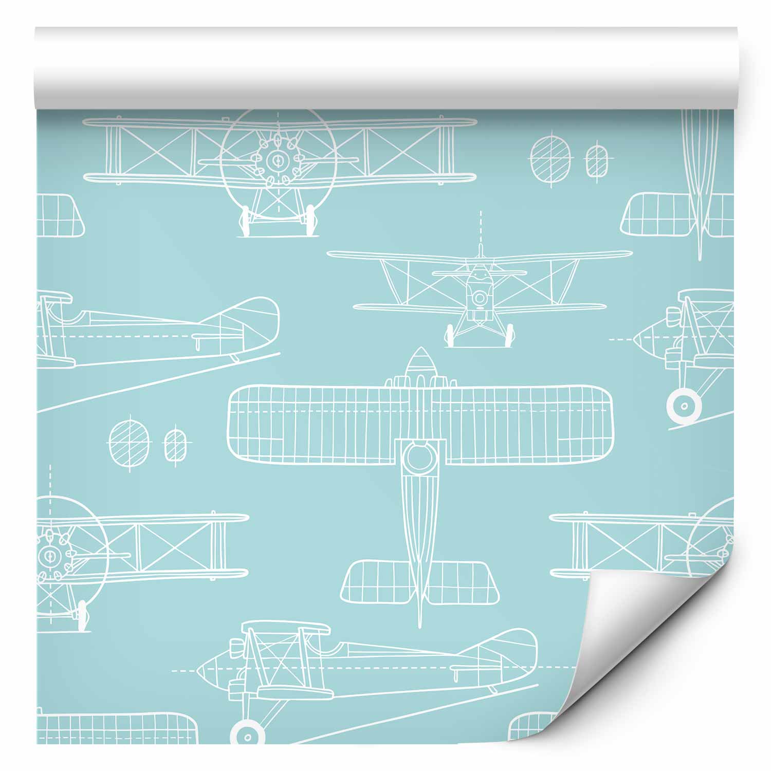 Wallpaper Sketch Airplane Outline on Turquoise Background