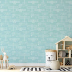 Wallpaper Sketch Airplane Outline on Turquoise Background