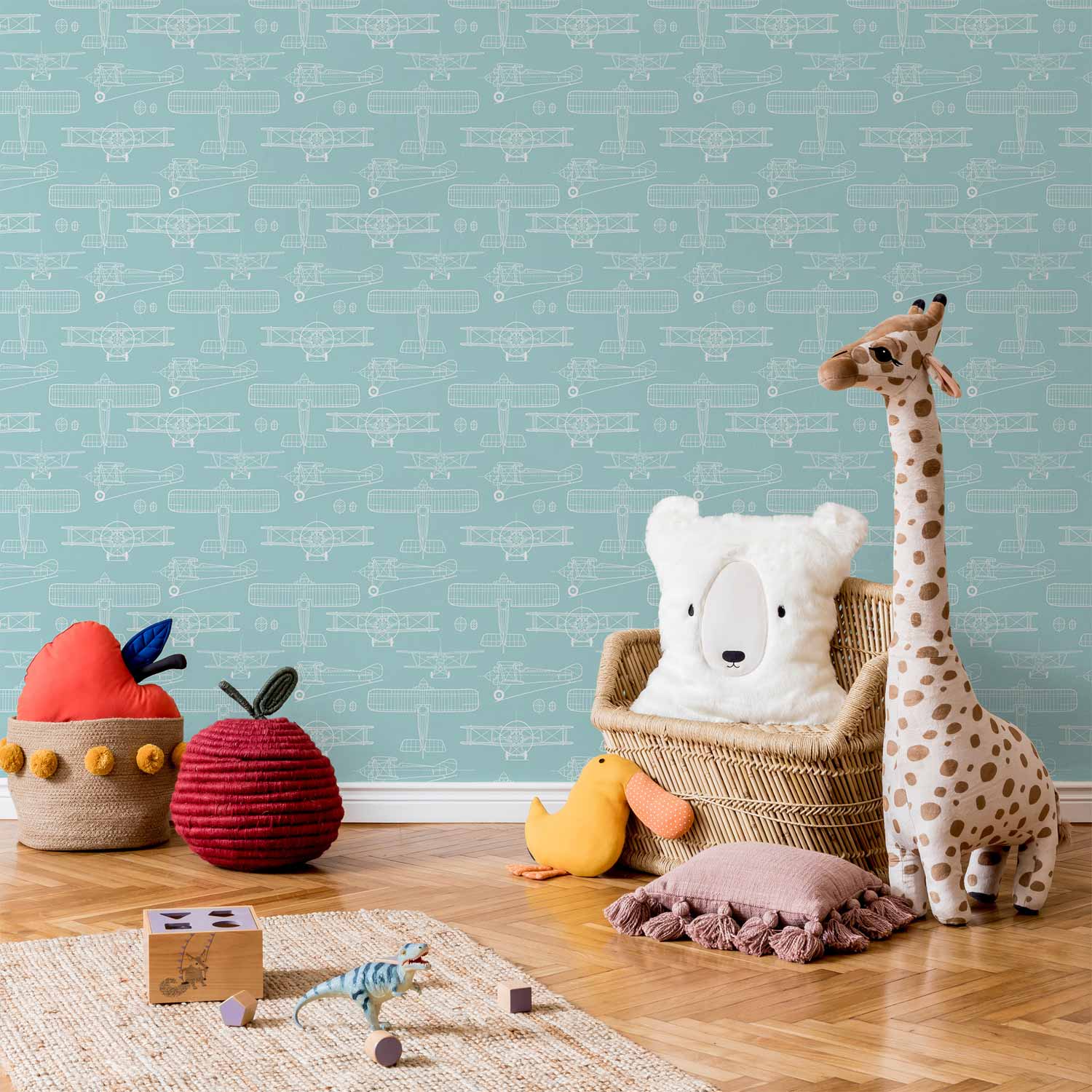 White Airplane Outline Turquoise Wallpaper