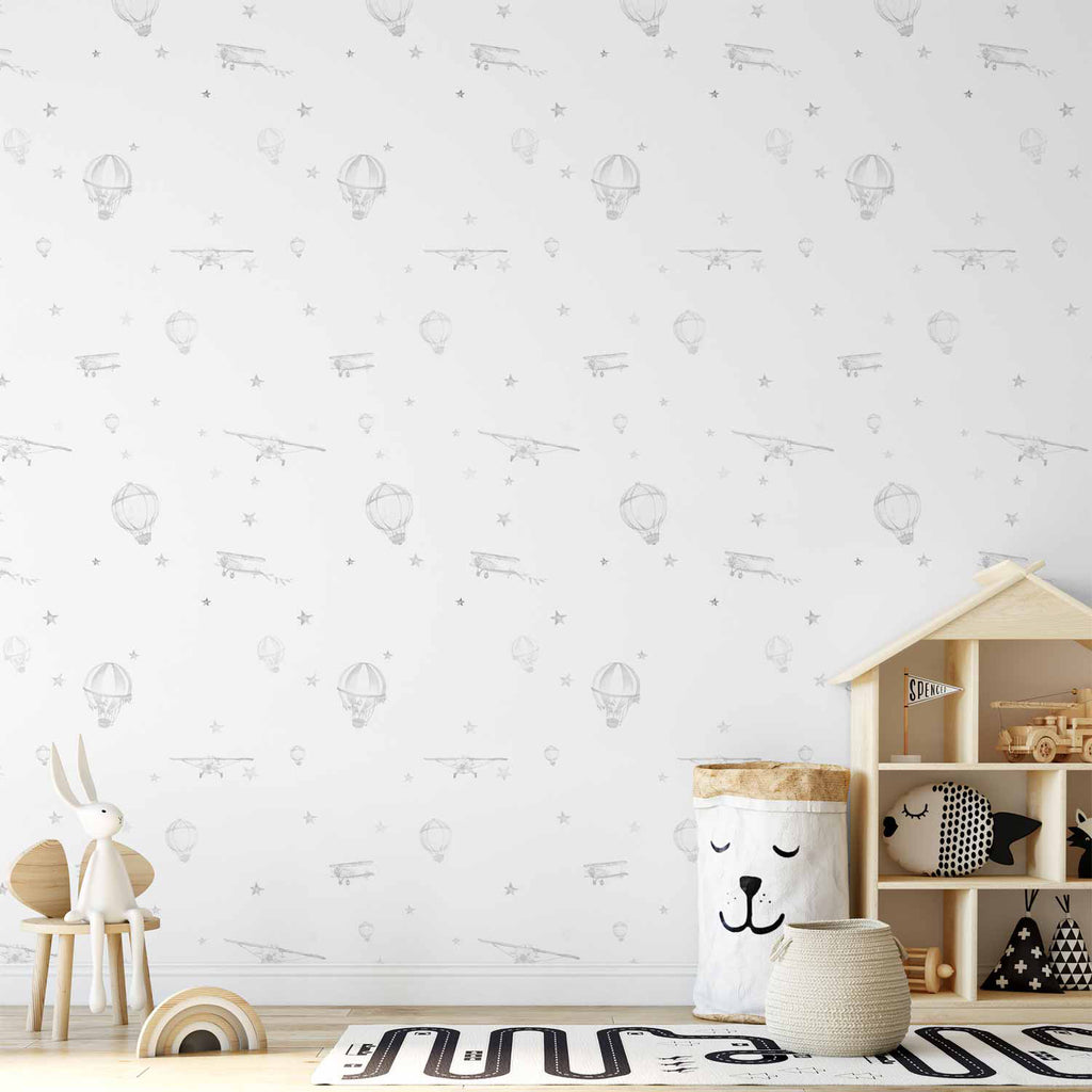 Watercolor Wallpaper for Children - Airplanes & Balloons