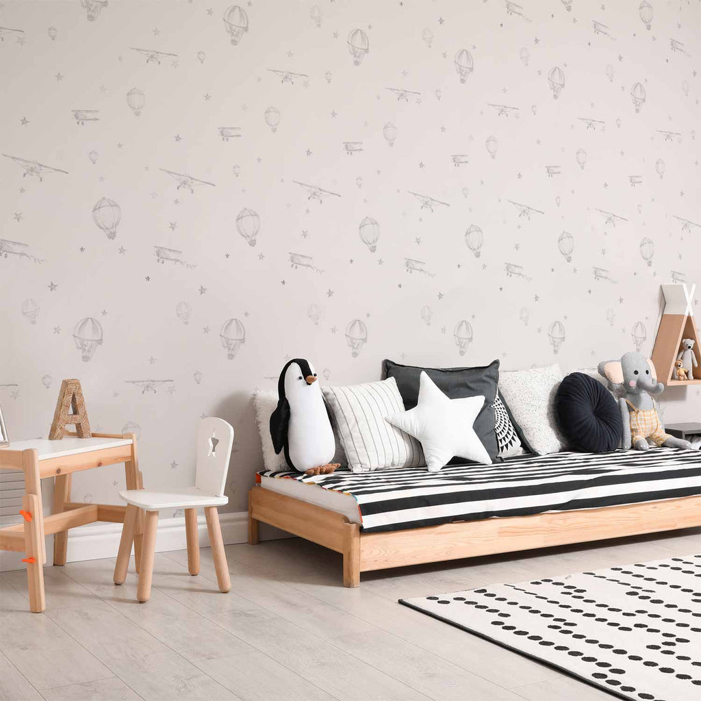 Watercolor Airplanes and Balloons Kids Wallpaper