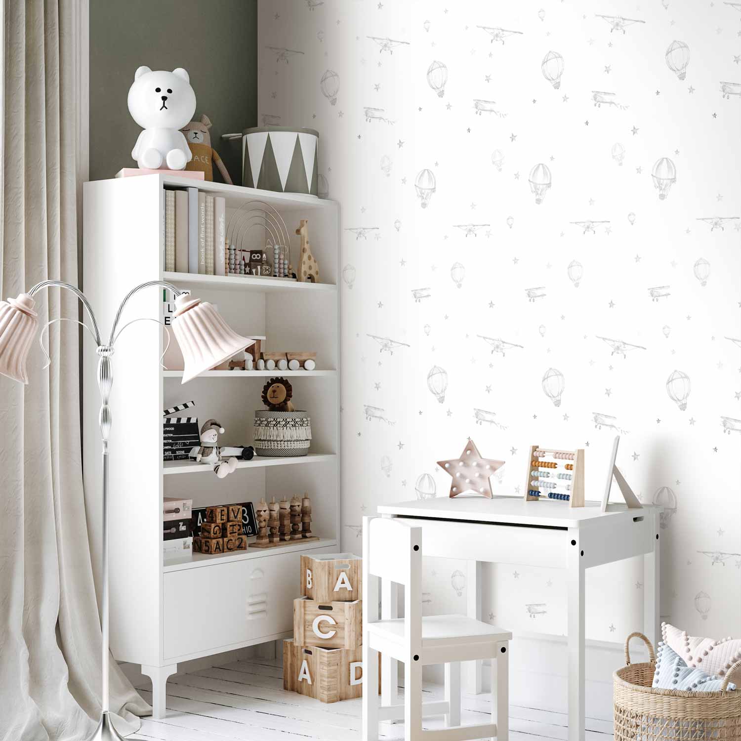 Watercolor Airplanes and Balloons Kids Wallpaper