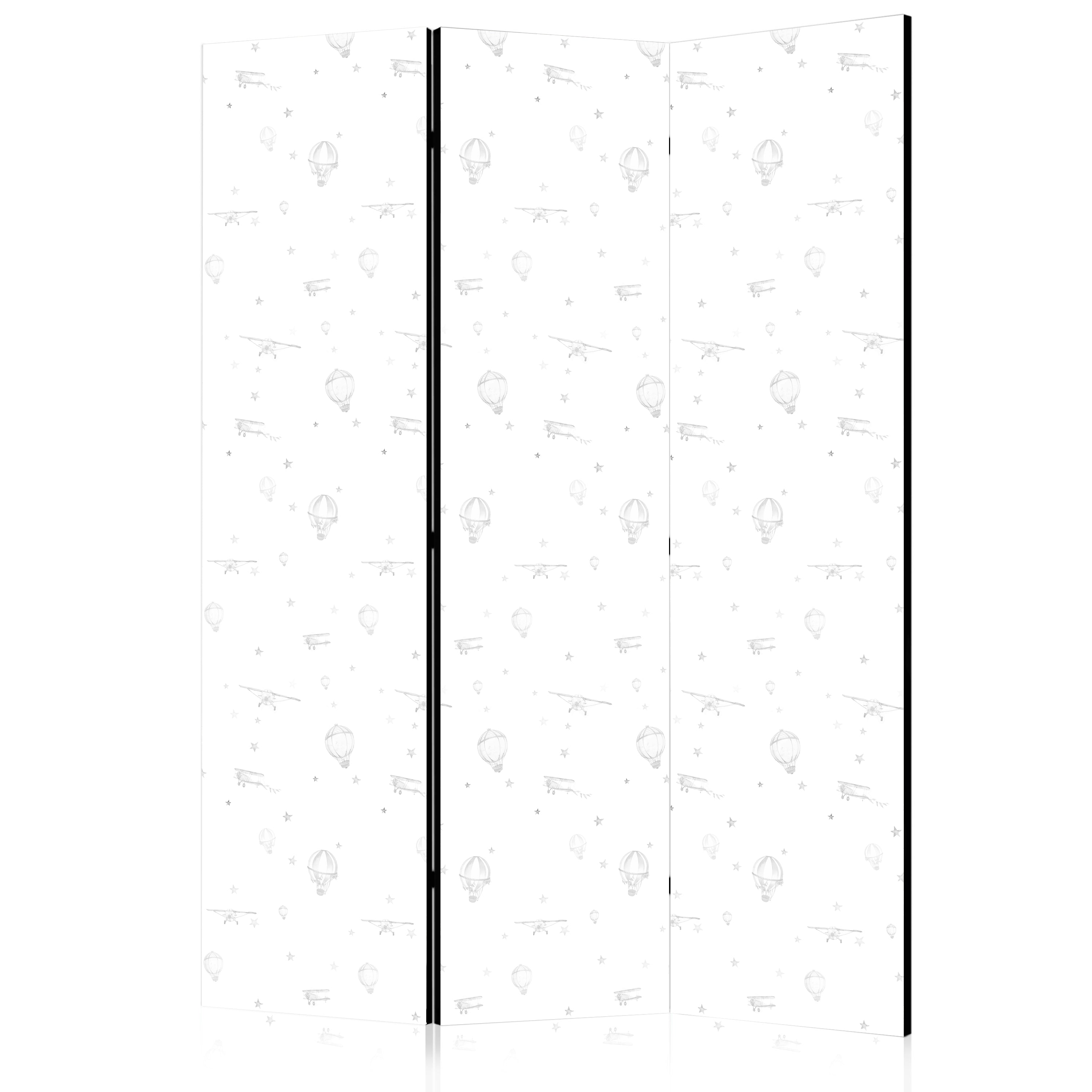 Room Divider - Watercolor - Airplanes and Balloons Painted on a White Sky Background