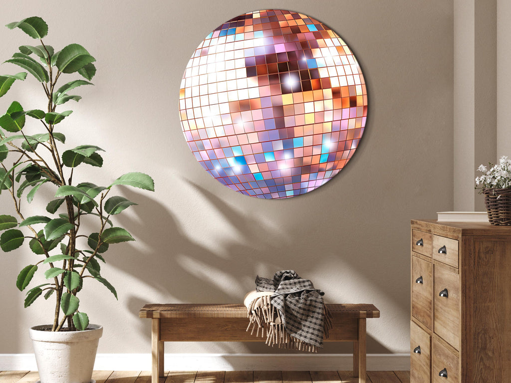 Rose Gold Disco Ball Shine Round Canvas Print