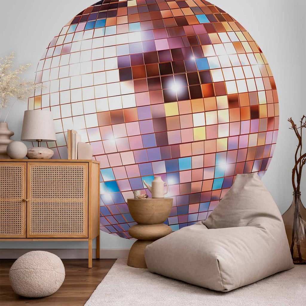 Rose Gold Disco Ball Shine Round Wall Murals